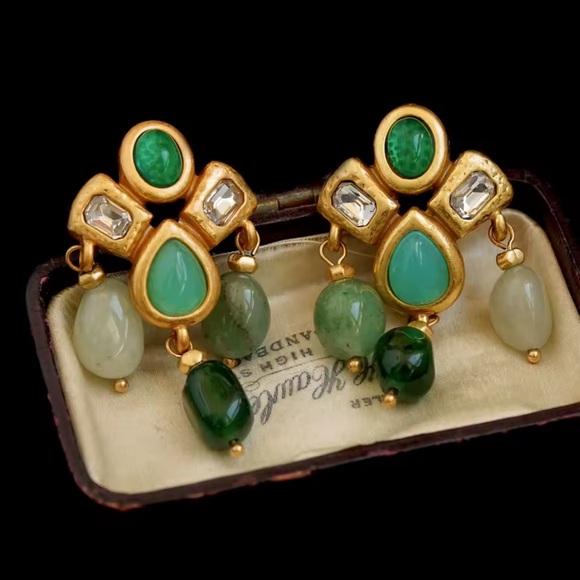 Baroque Emerald Chandeliers Fine Craftsmanship Antique Gold Artisan Earrings - Picture 11 of 16